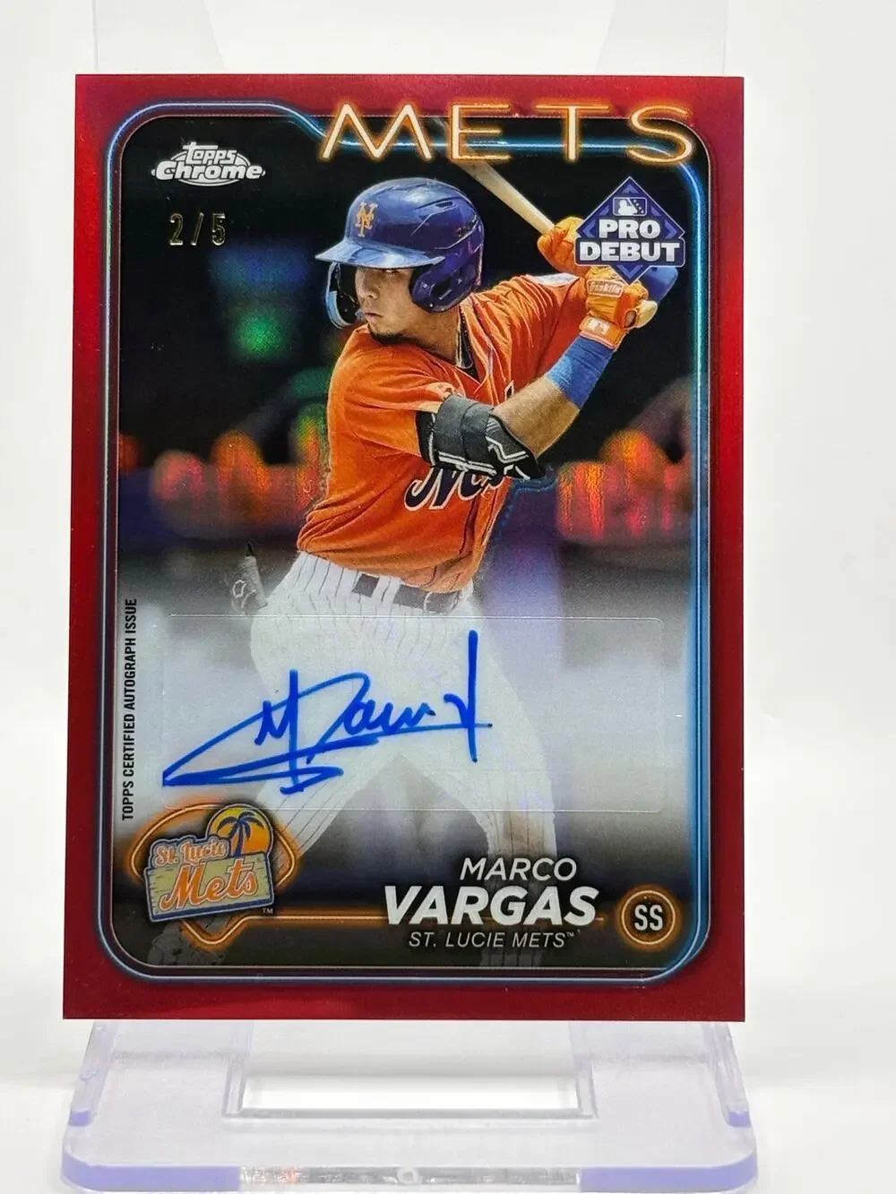 2024 Topps Pro Debut Marco Vargas Red Refractor Auto 2/5 SSP New York Mets